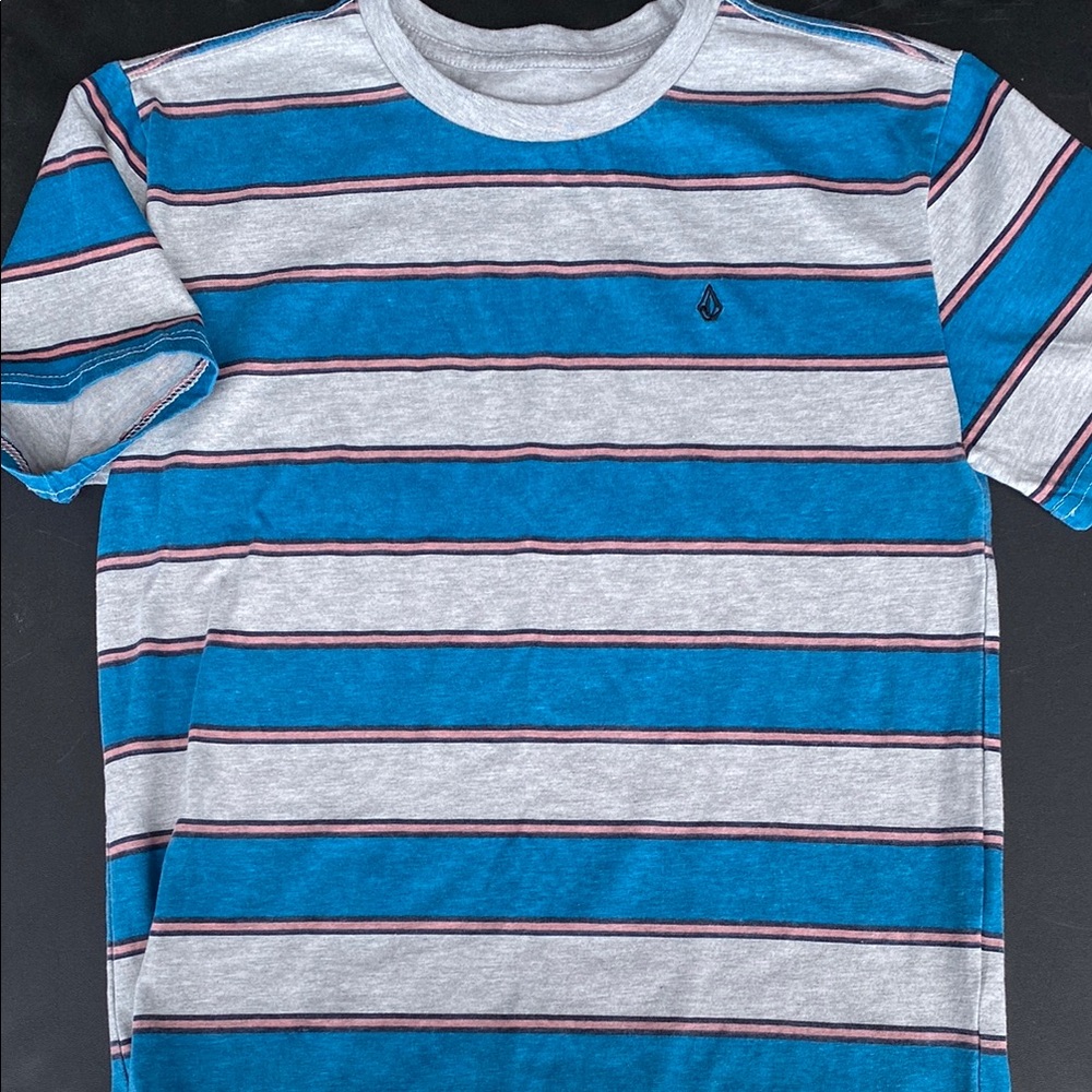 Volcom | Blue and Gray Short Sleeve Tee Casual Striped Design